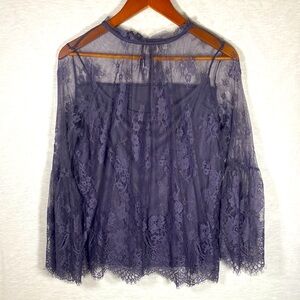 Cato Sheer Lace Top Women’s Medium Purple Bell Sleeves Whimsigoth Fairy Romantic